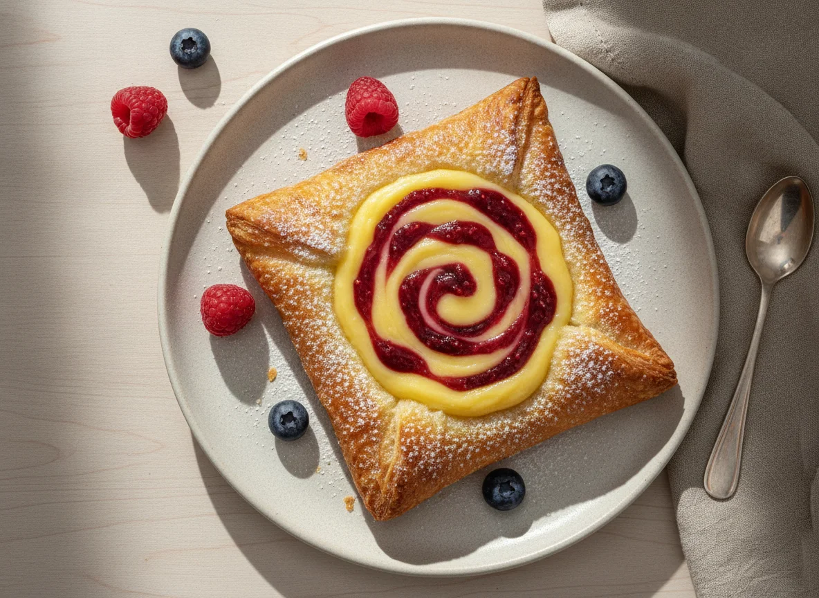 Pastel dinamarquês com creme e geleia photo