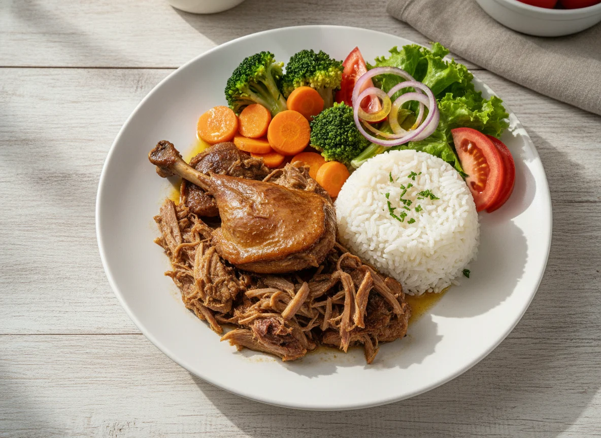 Pato com arroz e salada photo