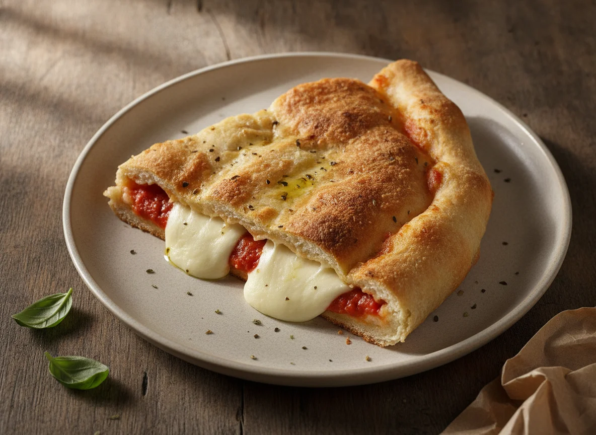 Pedaço de pizza ou pão recheado com queijo photo
