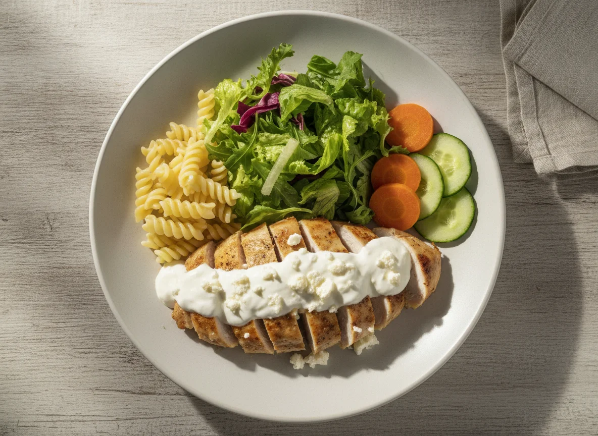 Peito de frango com salada e legumes photo