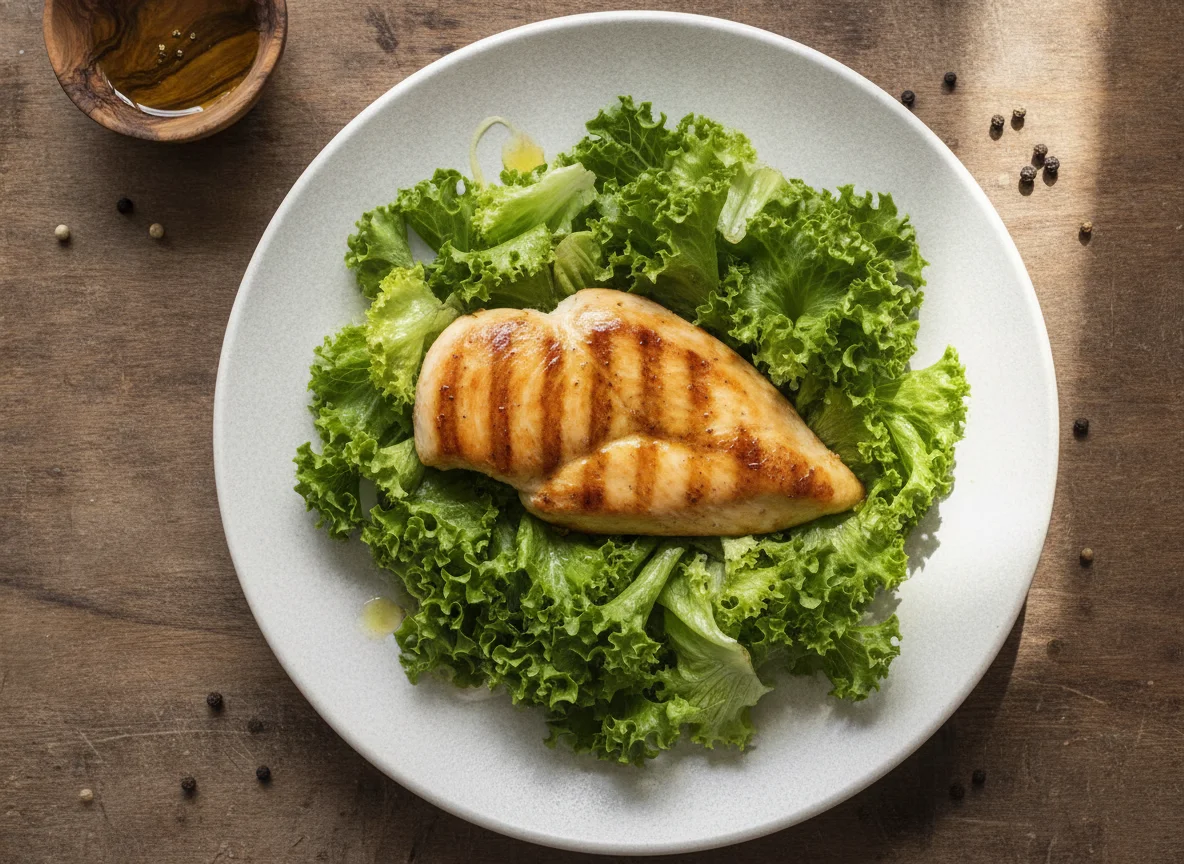 Peito de frango grelhado com salada de alface photo