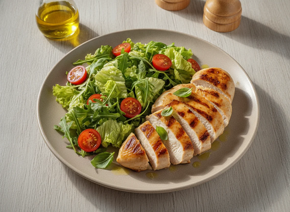 Peito de frango grelhado com salada mista photo