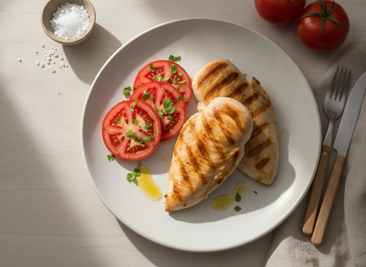 Peito de frango grelhado com tomate photo