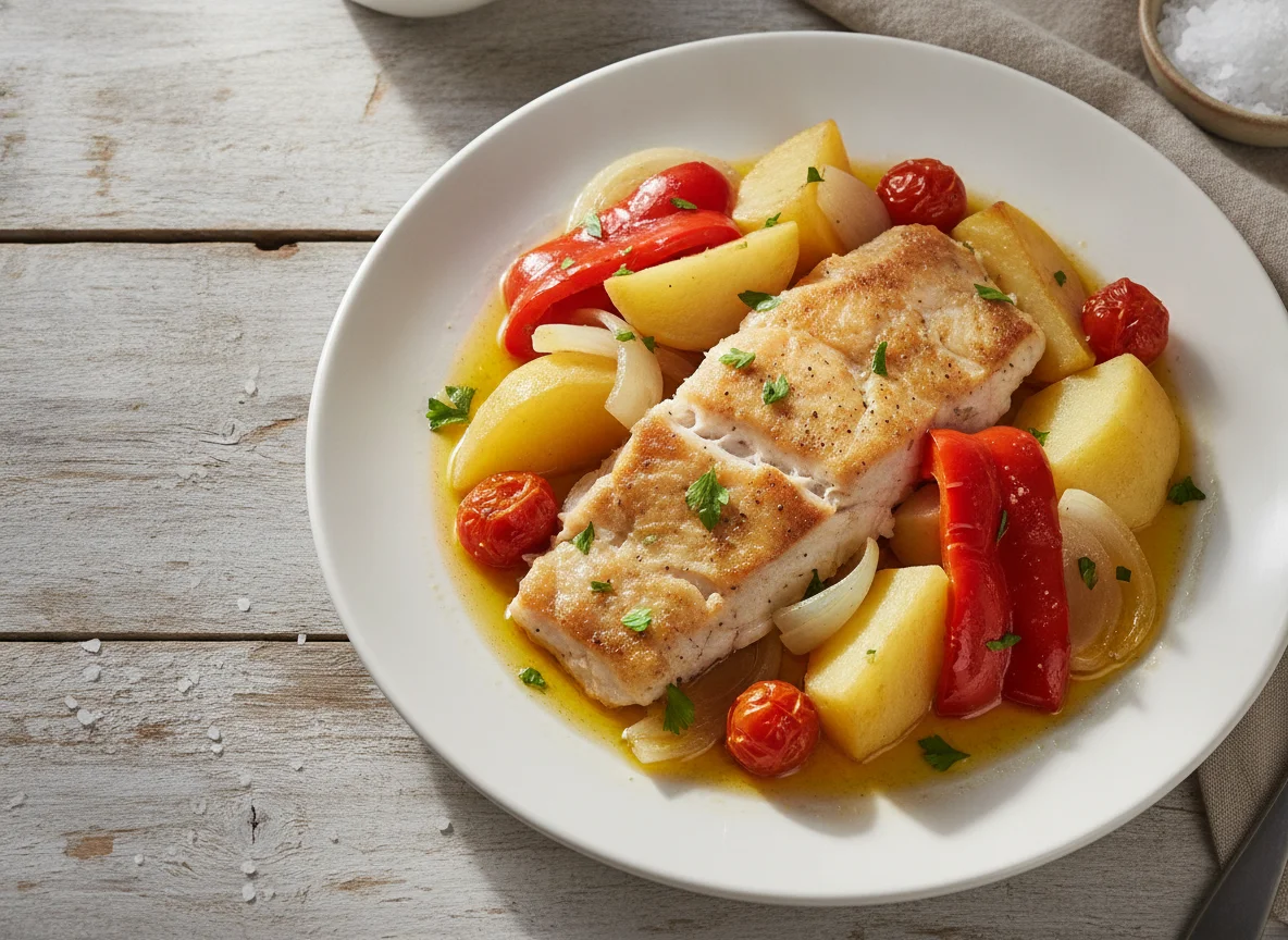 Peixe Assado com Batatas e Pimentão photo