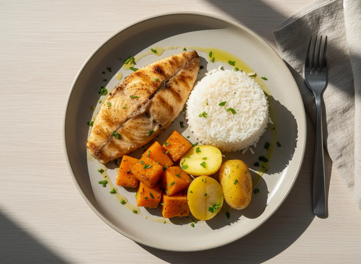 Peixe com Arroz, Abóbora e Batatas photo