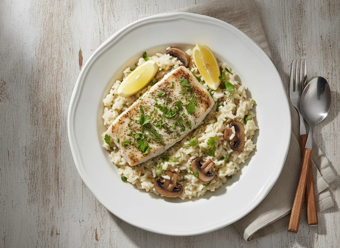 Peixe com arroz cremoso photo