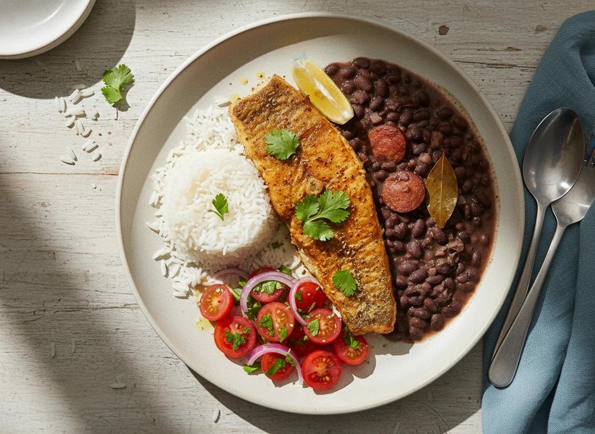 Peixe com Arroz, Feijão e Tomate photo