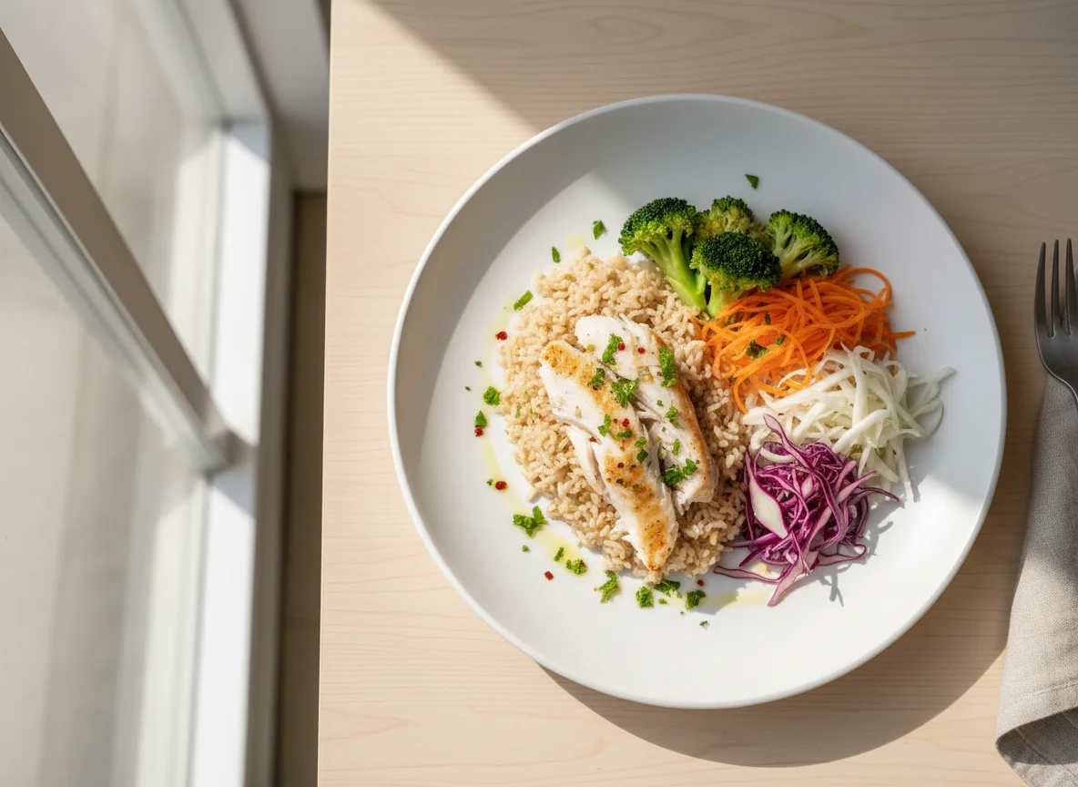 Peixe com Arroz Integral e Vegetais photo