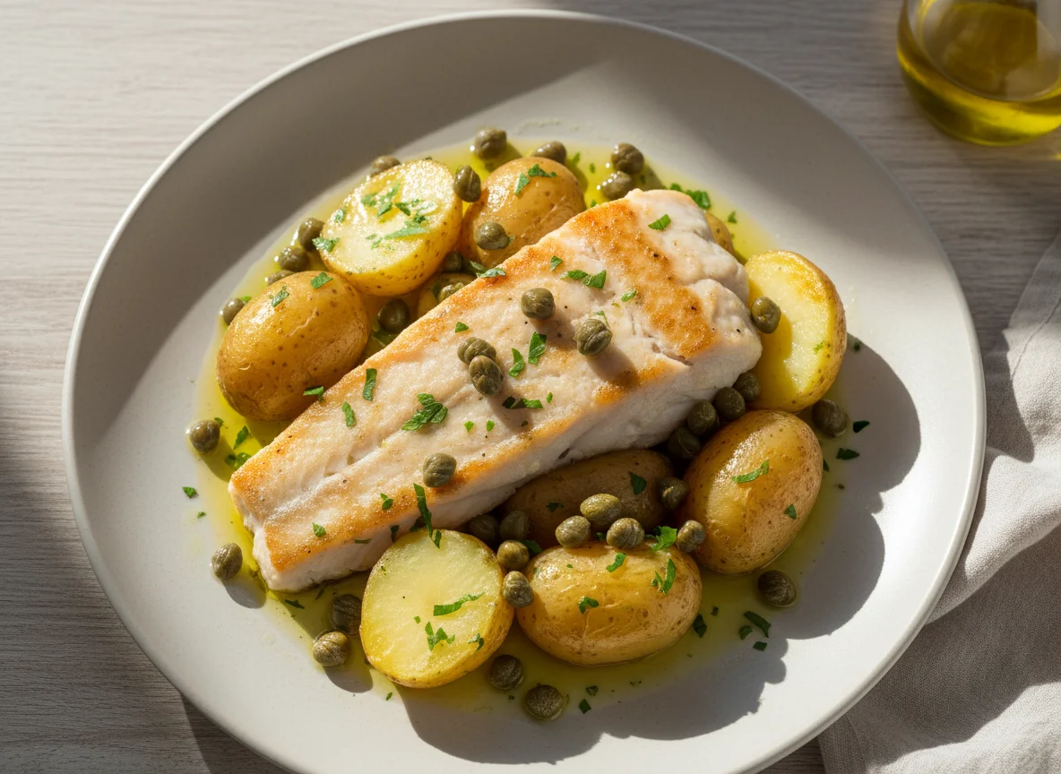 Peixe com batatas e alcaparras photo