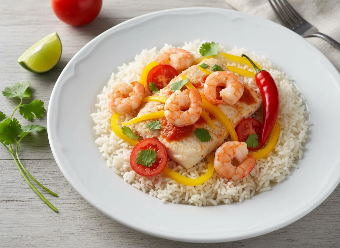 Peixe com Camarão e Arroz photo