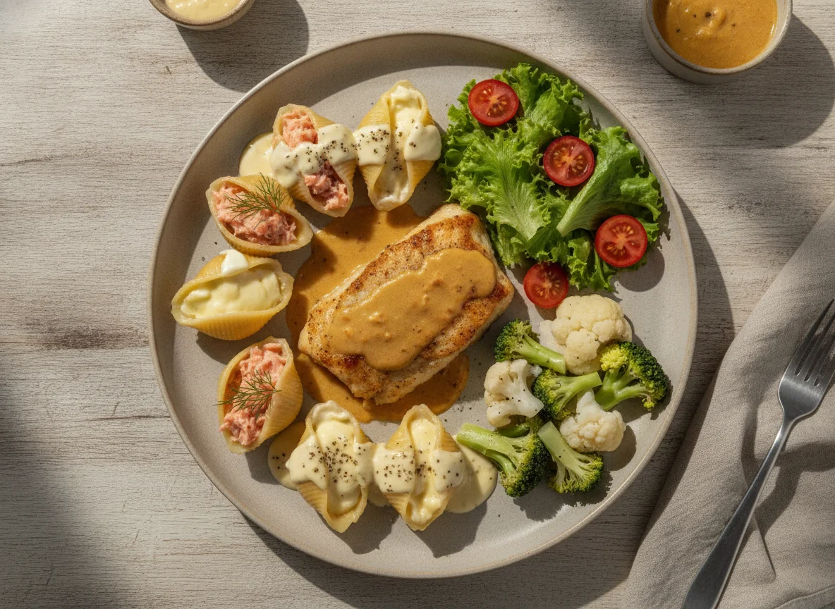 Peixe com Conchigione e Salada photo