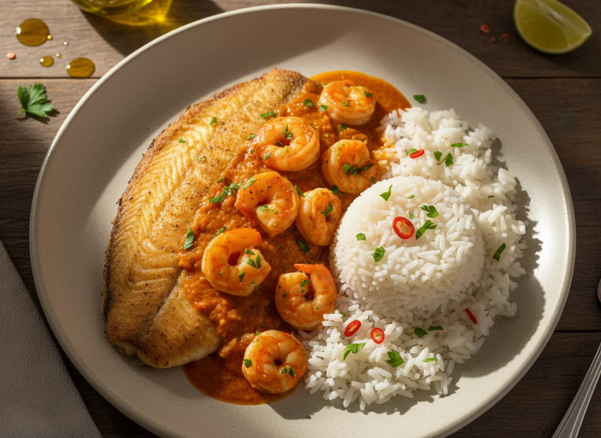 Peixe e Camarão com Arroz photo