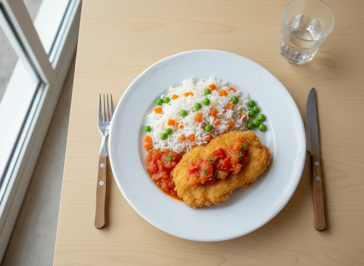 Peixe frito com arroz à grega photo