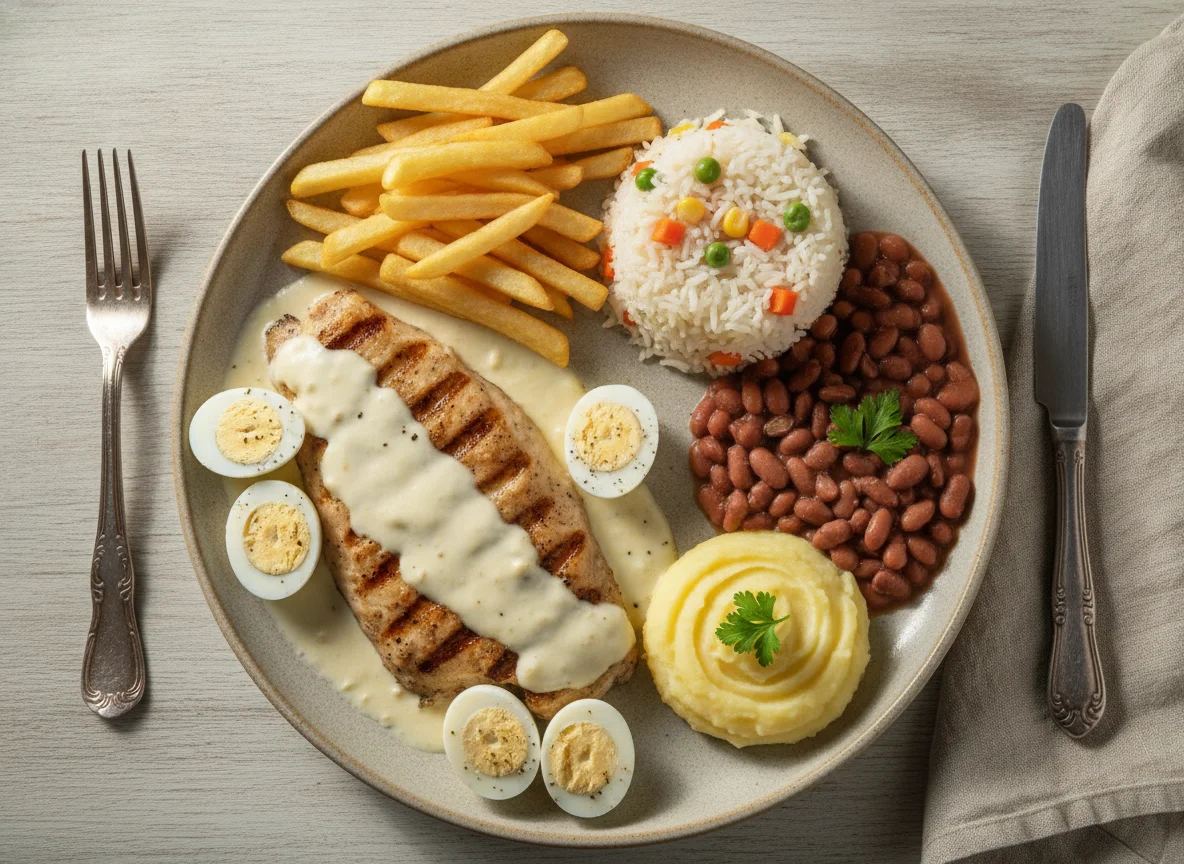Peixe grelhado com molho branco photo
