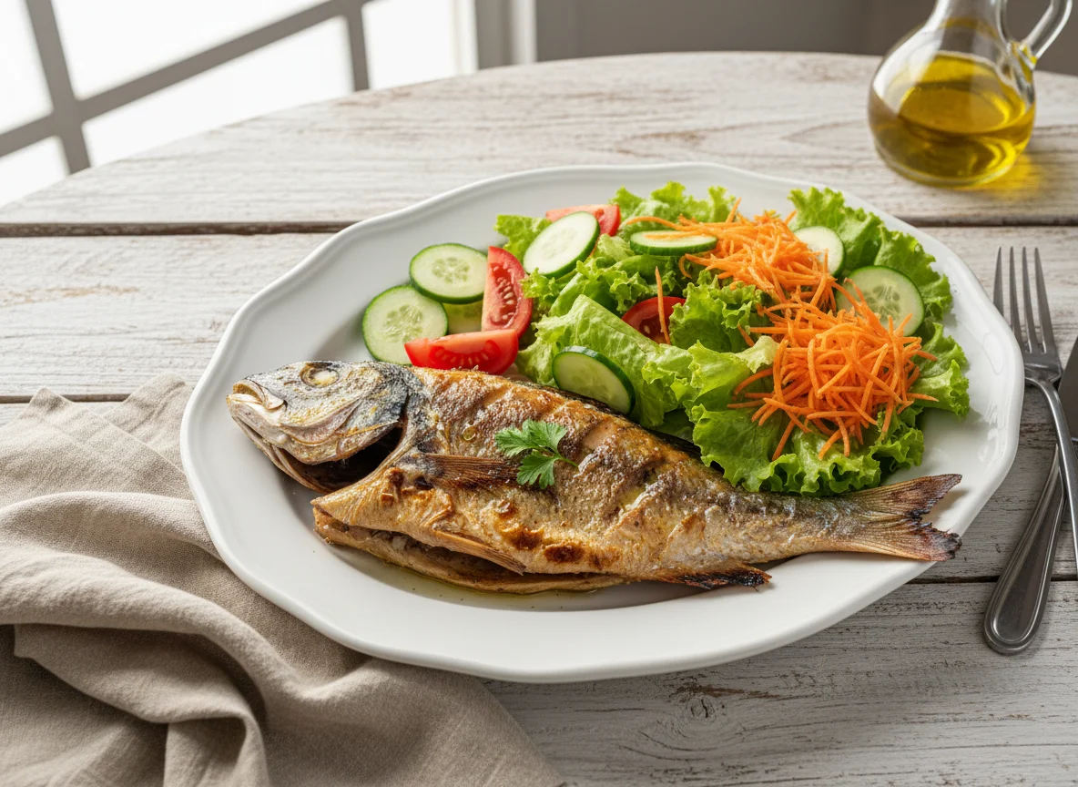 Peixe grelhado com salada photo