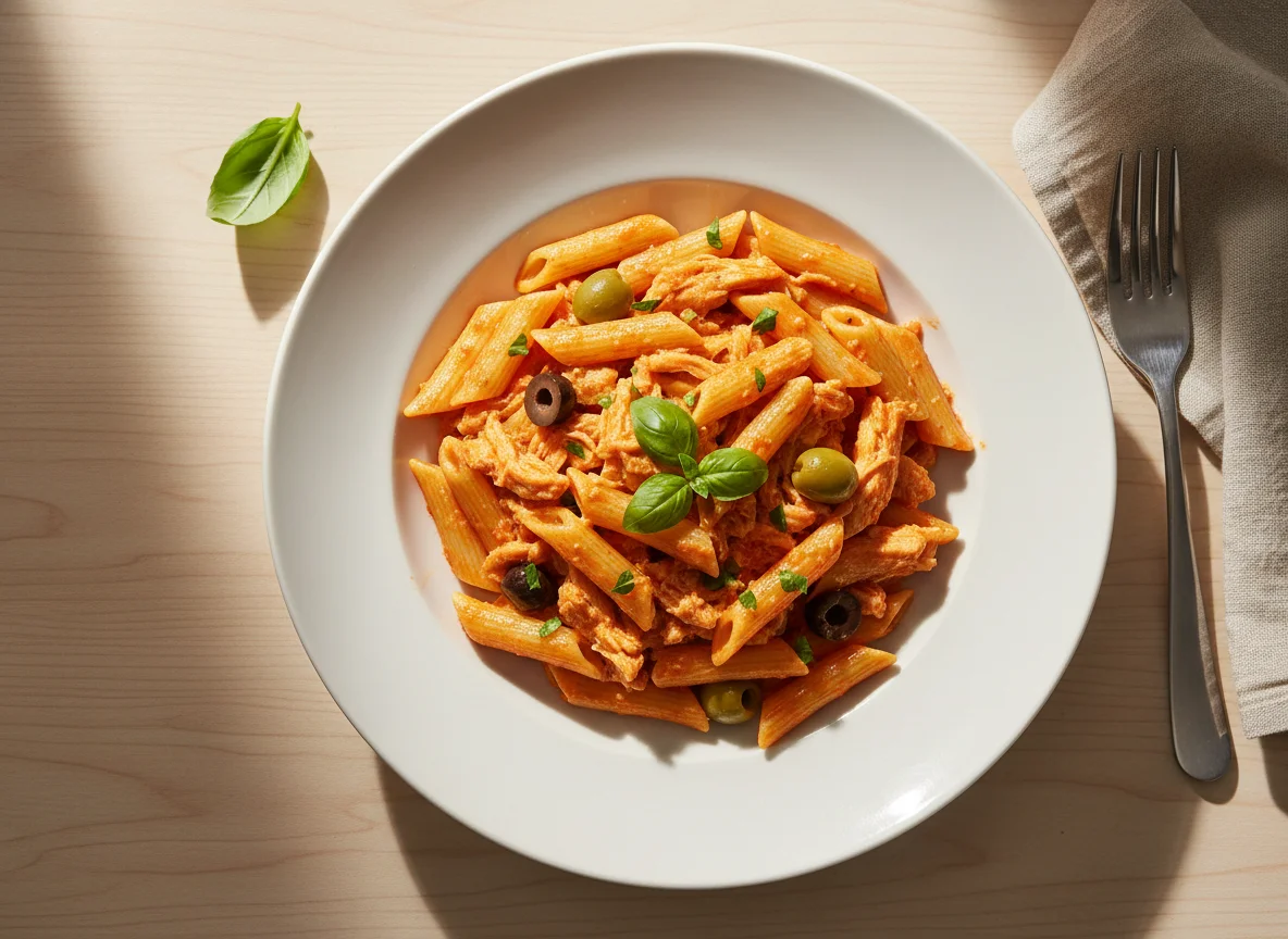 Penne com molho e frango photo