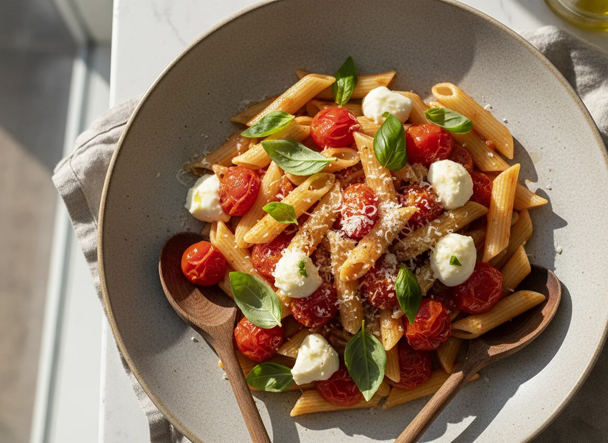 Penne com Tomate Cereja, Mozzarella e Manjericão photo