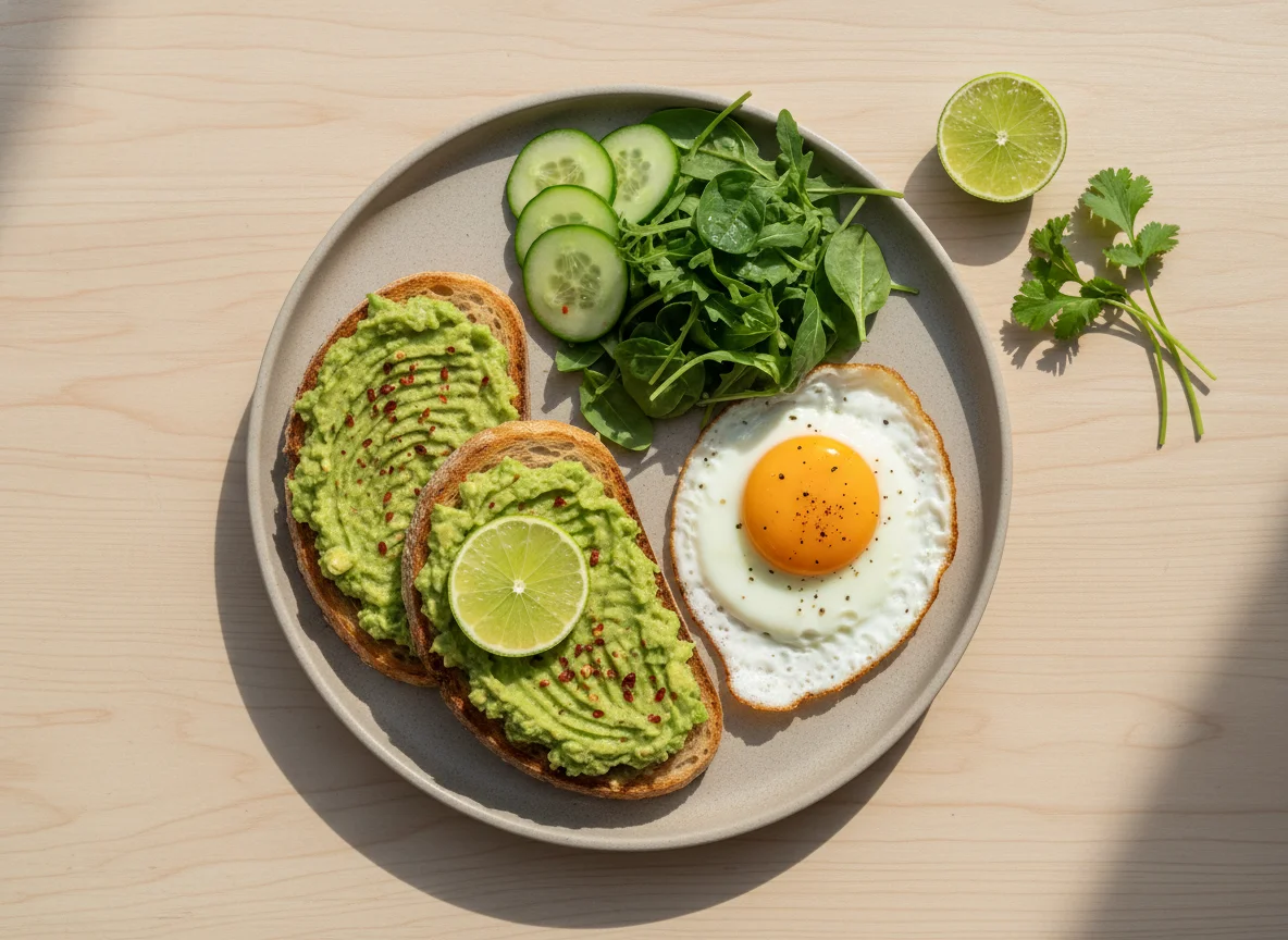 Pequeno-almoço com abacate, ovo e salada photo