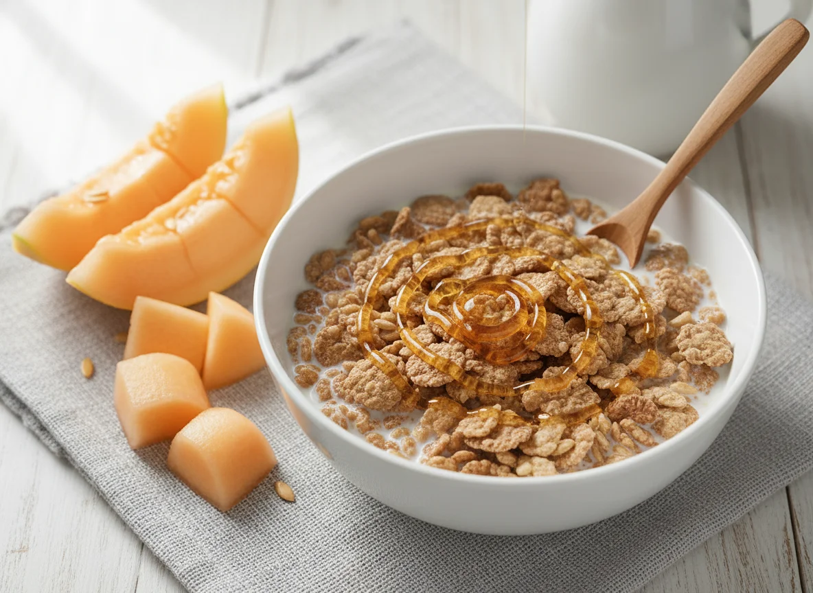 Pequeno-almoço com cereais e melão photo