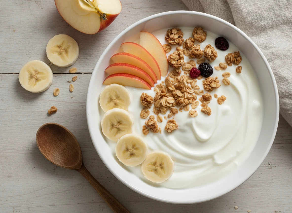 Pequeno-almoço com fruta e iogurte photo
