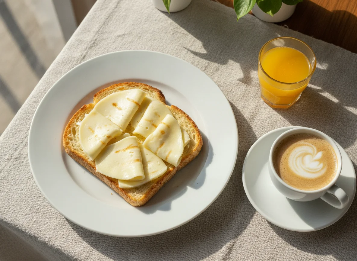 Pequeno-almoço com tosta e café com leite photo