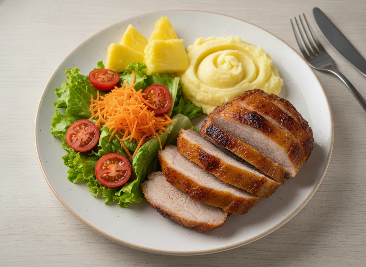 Pernil com Purê, Salada e Abacaxi photo