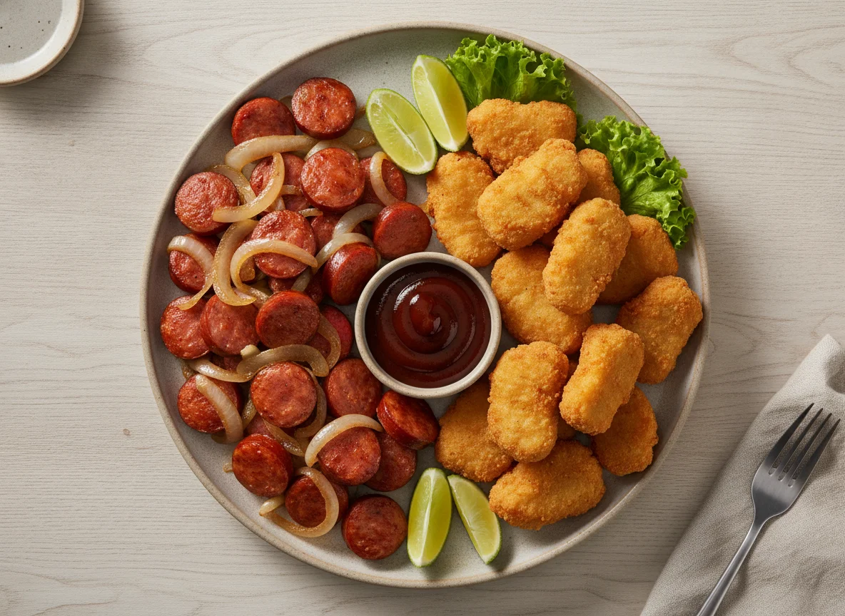 Petiscos de Linguiça Calabresa e Nuggets de Frango photo