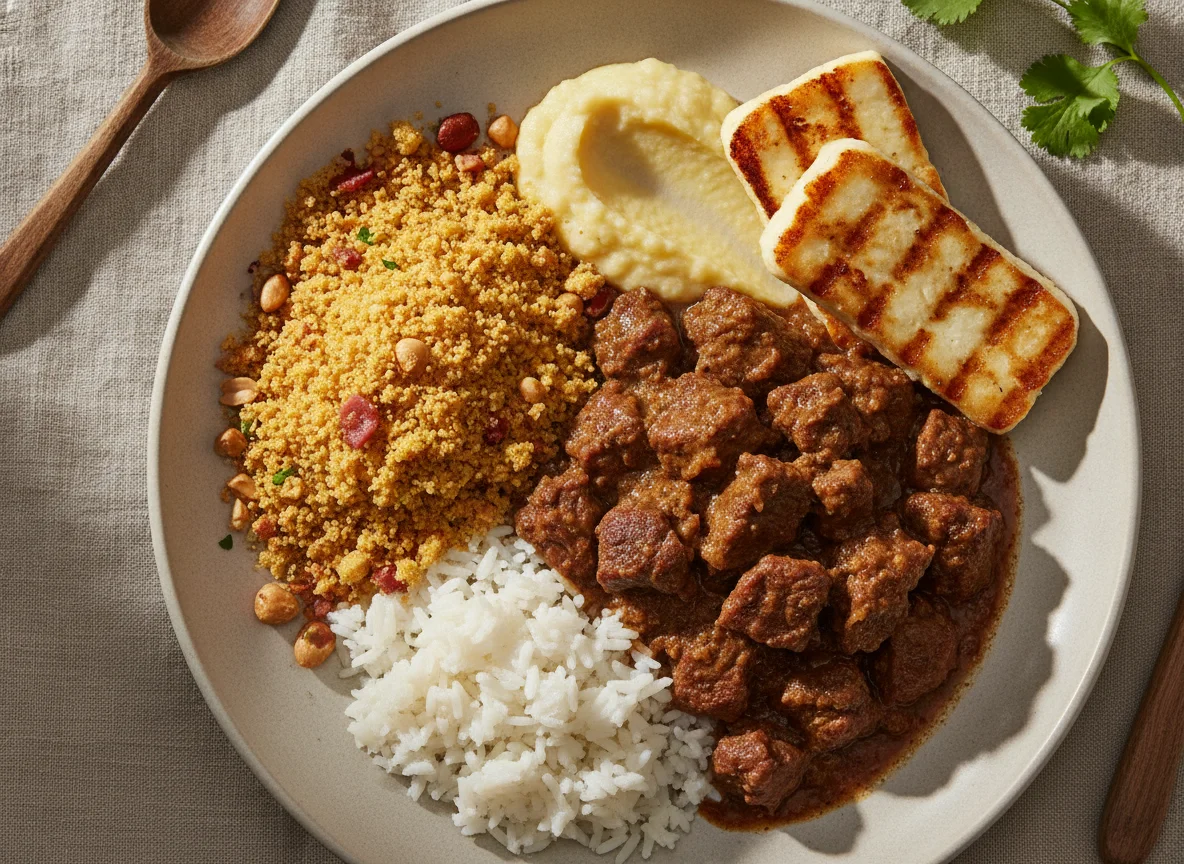 Picadinho de Carne com Farofa e Queijo Coalho photo
