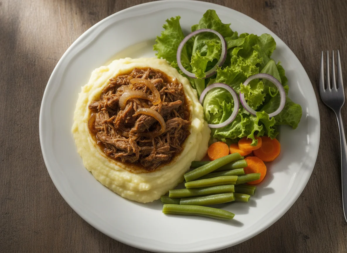 Picadinho de Carne com Purê de Batata e Salada photo