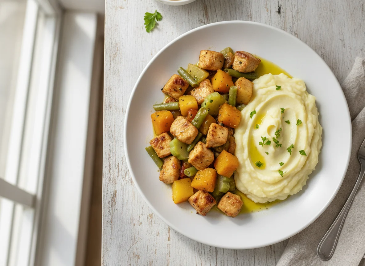 Picadinho de Frango com Legumes e Purê photo