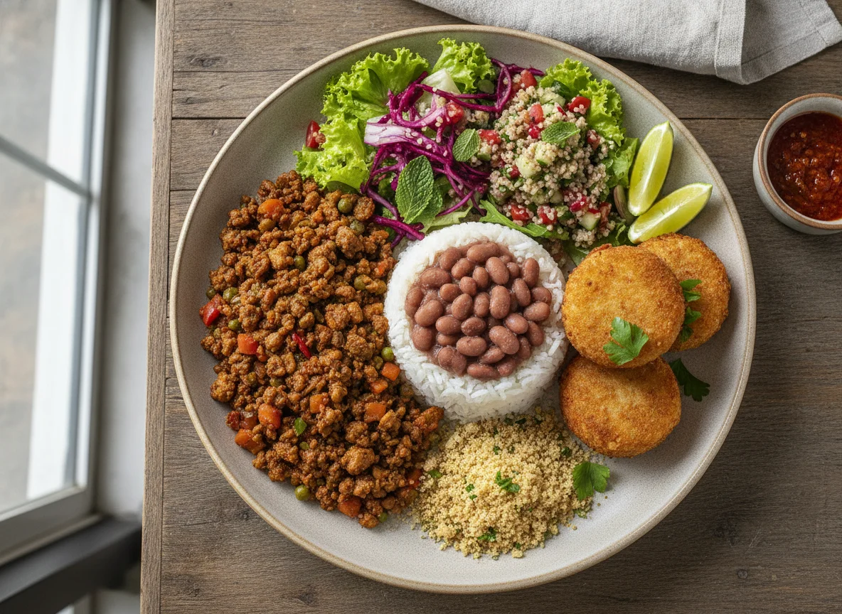 Picadinho Vegano com Bolinho de Arroz photo