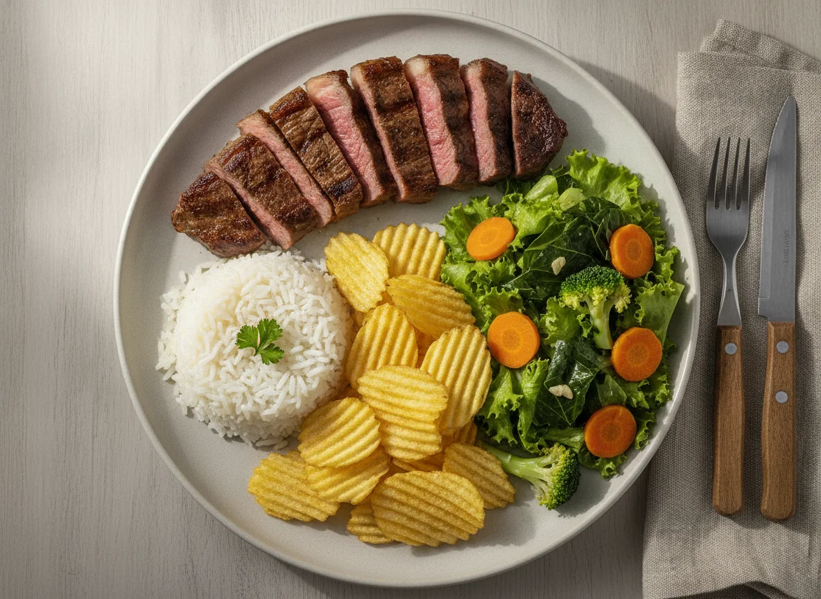 Picanha com Arroz, Batata Chips e Salada photo