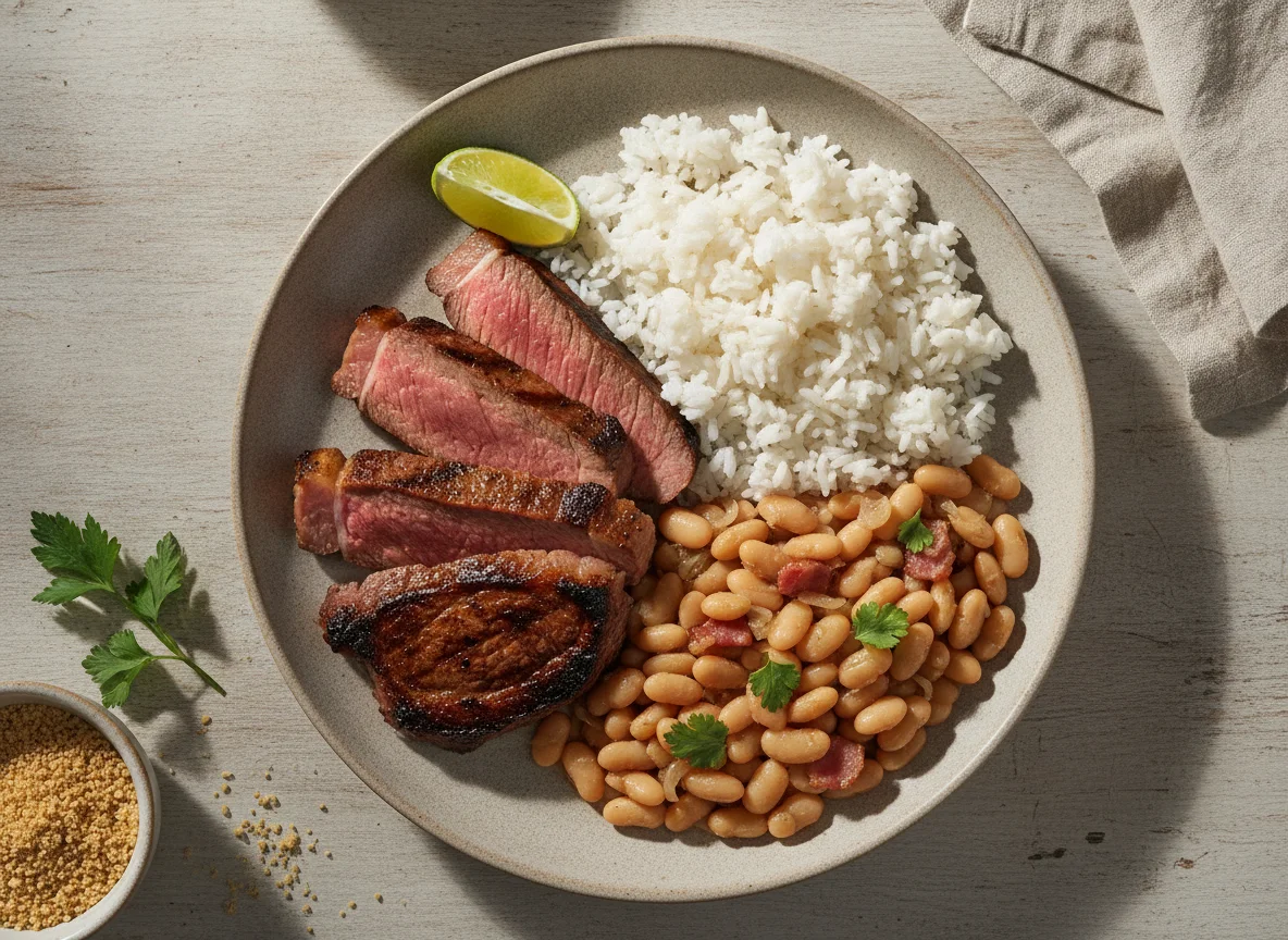 Picanha com Arroz e Feijão Branco photo