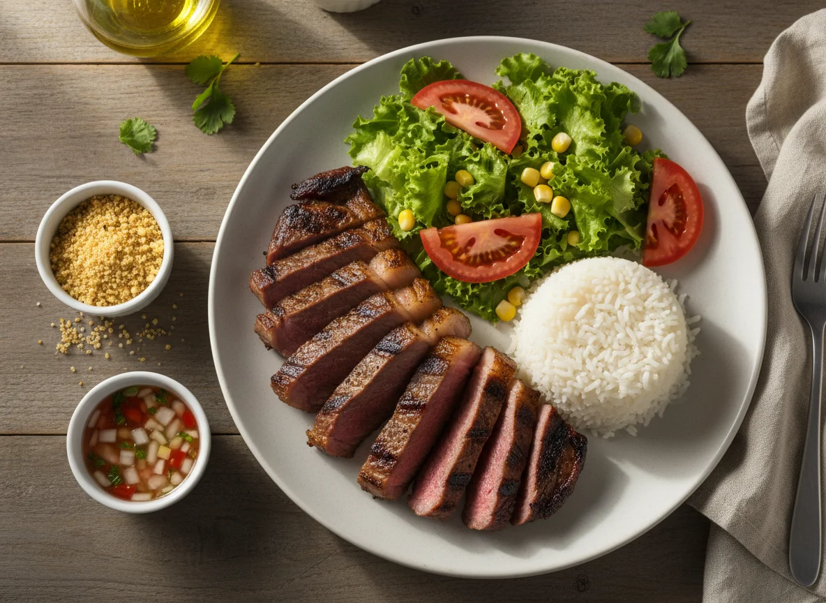 Picanha com arroz e salada photo
