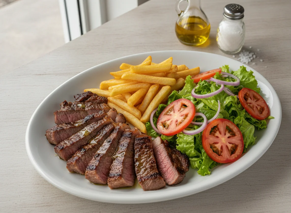 Picanha com batata frita e salada photo
