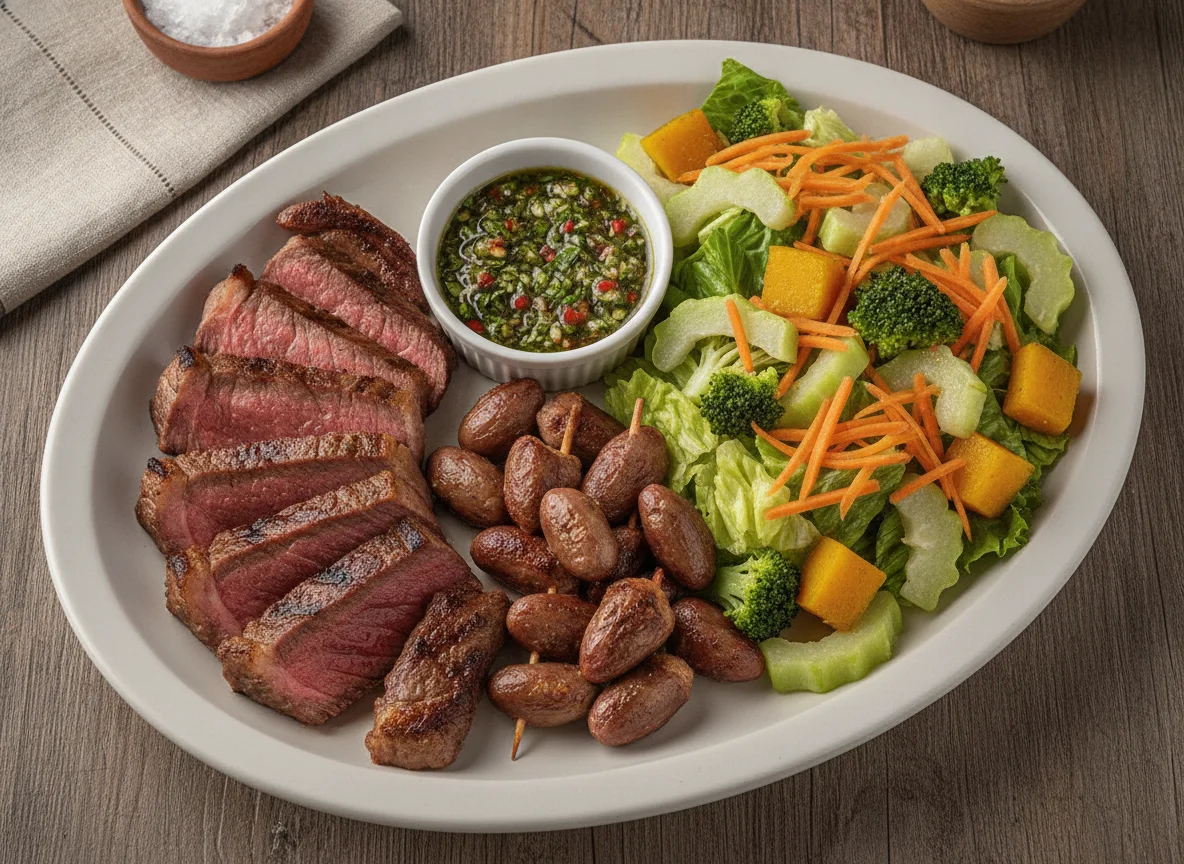 Picanha com Coração de Galinha e Salada photo