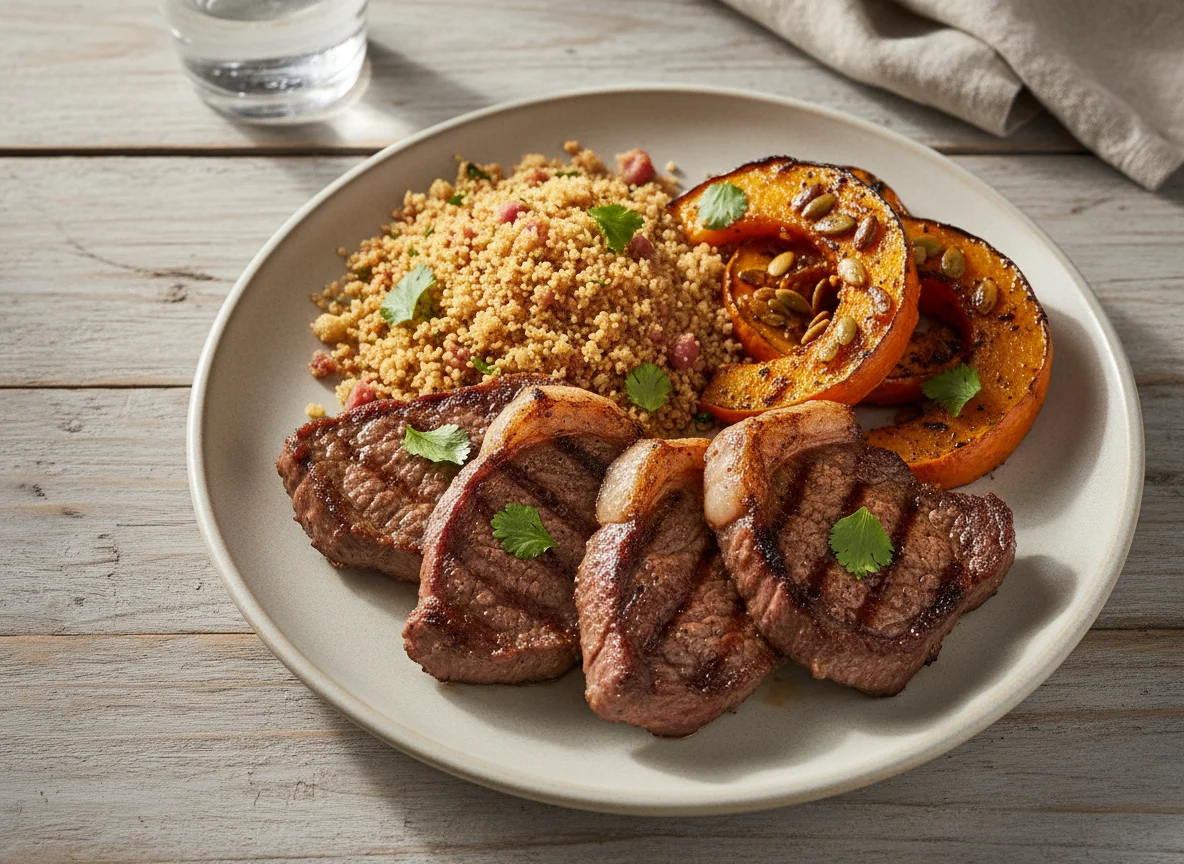 Picanha com farofa e abóbora photo