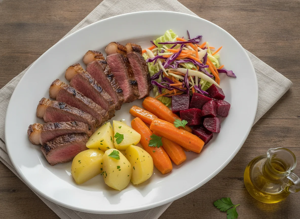 Picanha com legumes e salada photo
