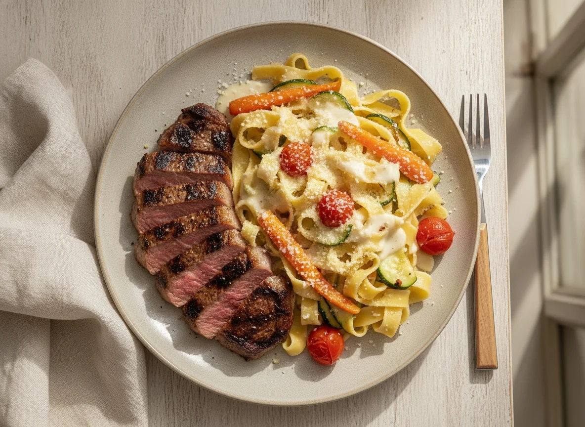 Picanha com Pappardelle de Legumes e Molho Branco photo