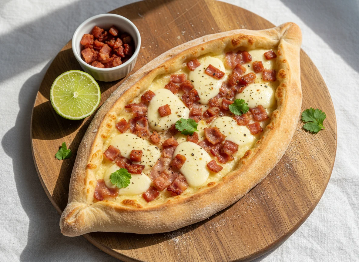 Pide de queijo e bacon photo