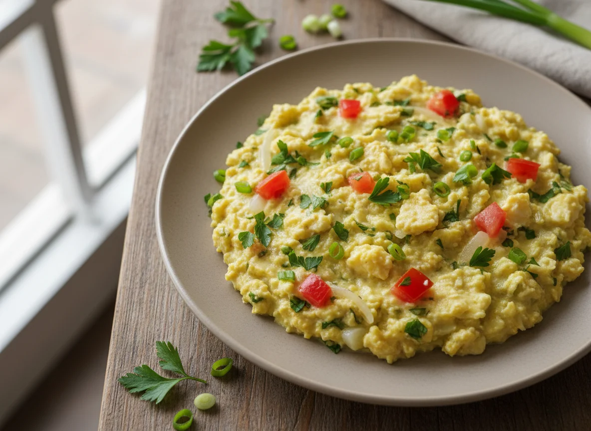 Pirão de ovos com cheiro-verde photo