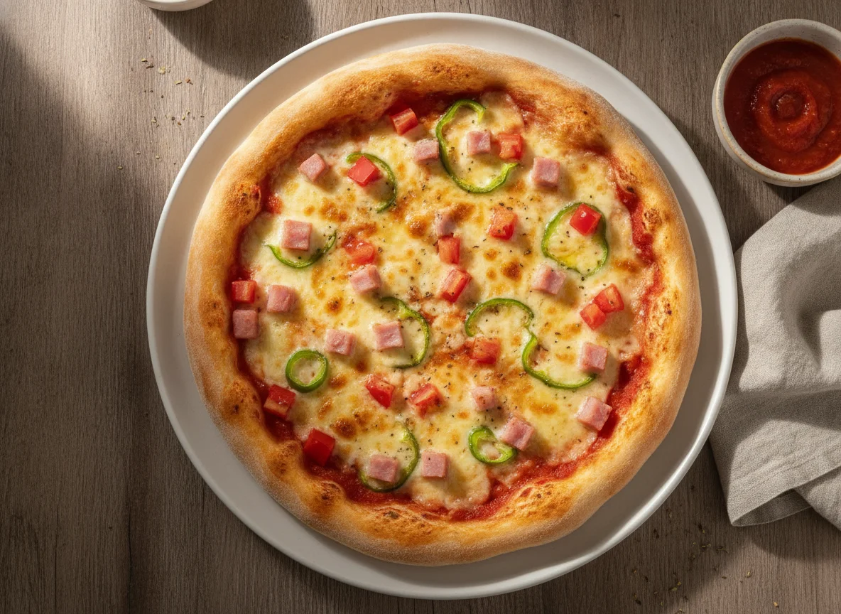 Pizza Caseira de Presunto e Vegetais photo
