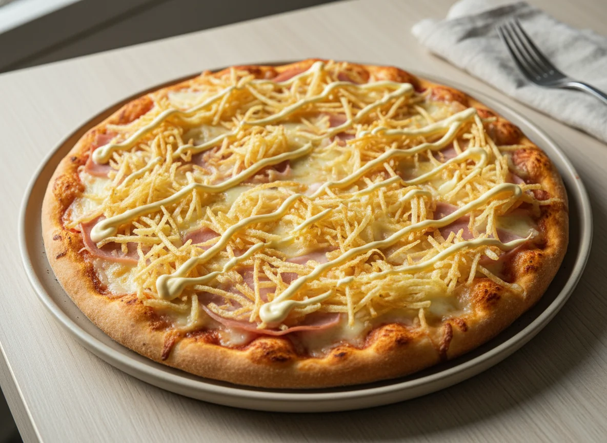 Pizza com batata palha e maionese photo