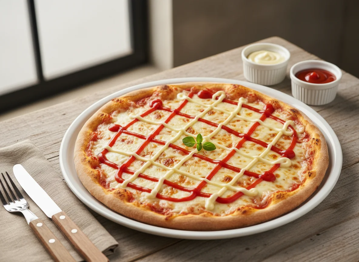 Pizza com Ketchup e Maionese photo