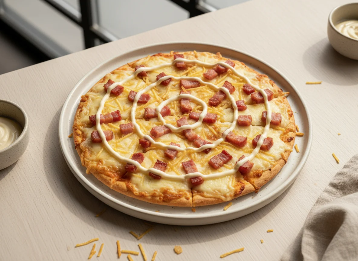 Pizza crocante com bacon, batata palha e queijo photo