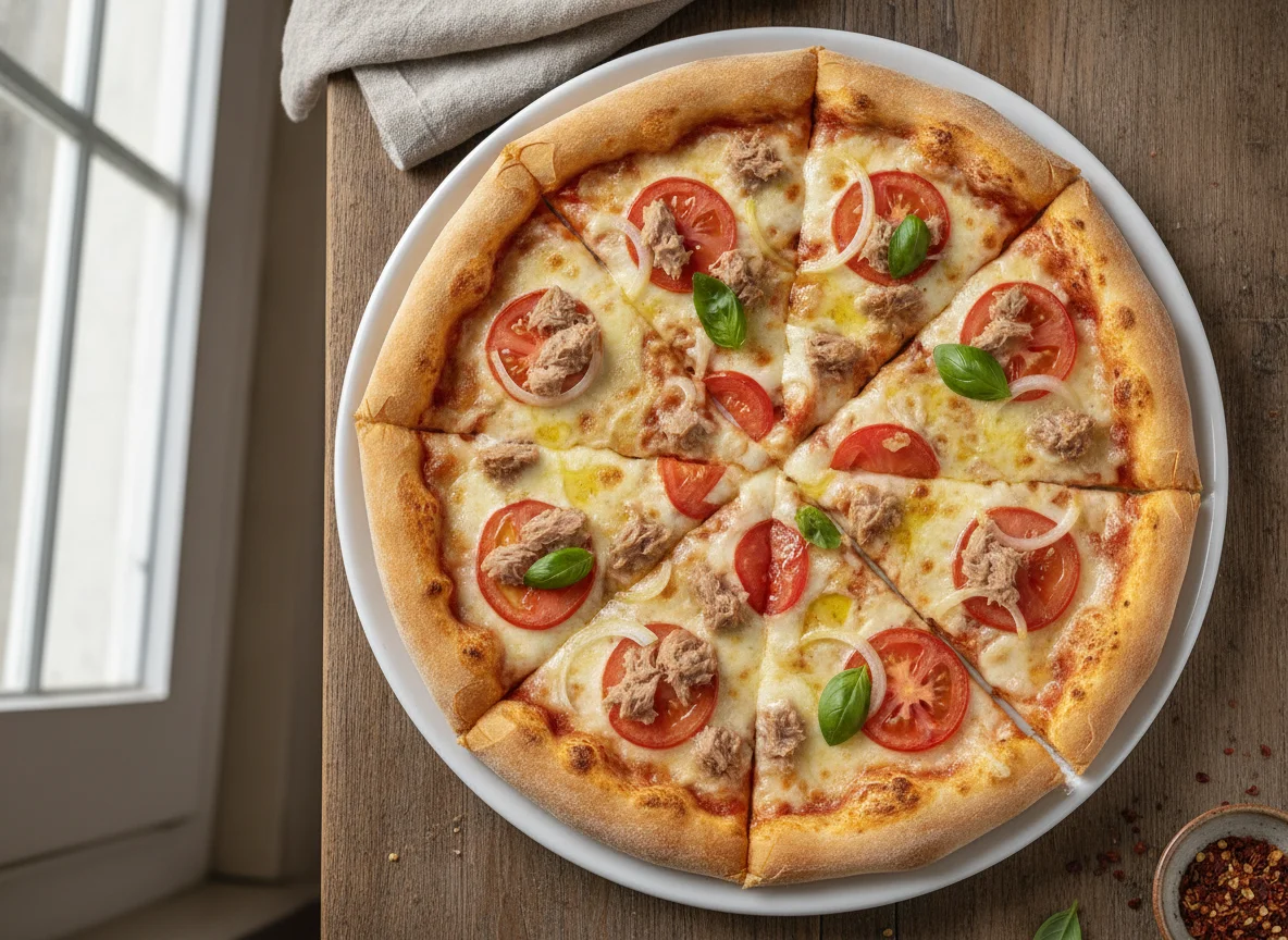 Pizza de Atum com Tomate e Cebola photo