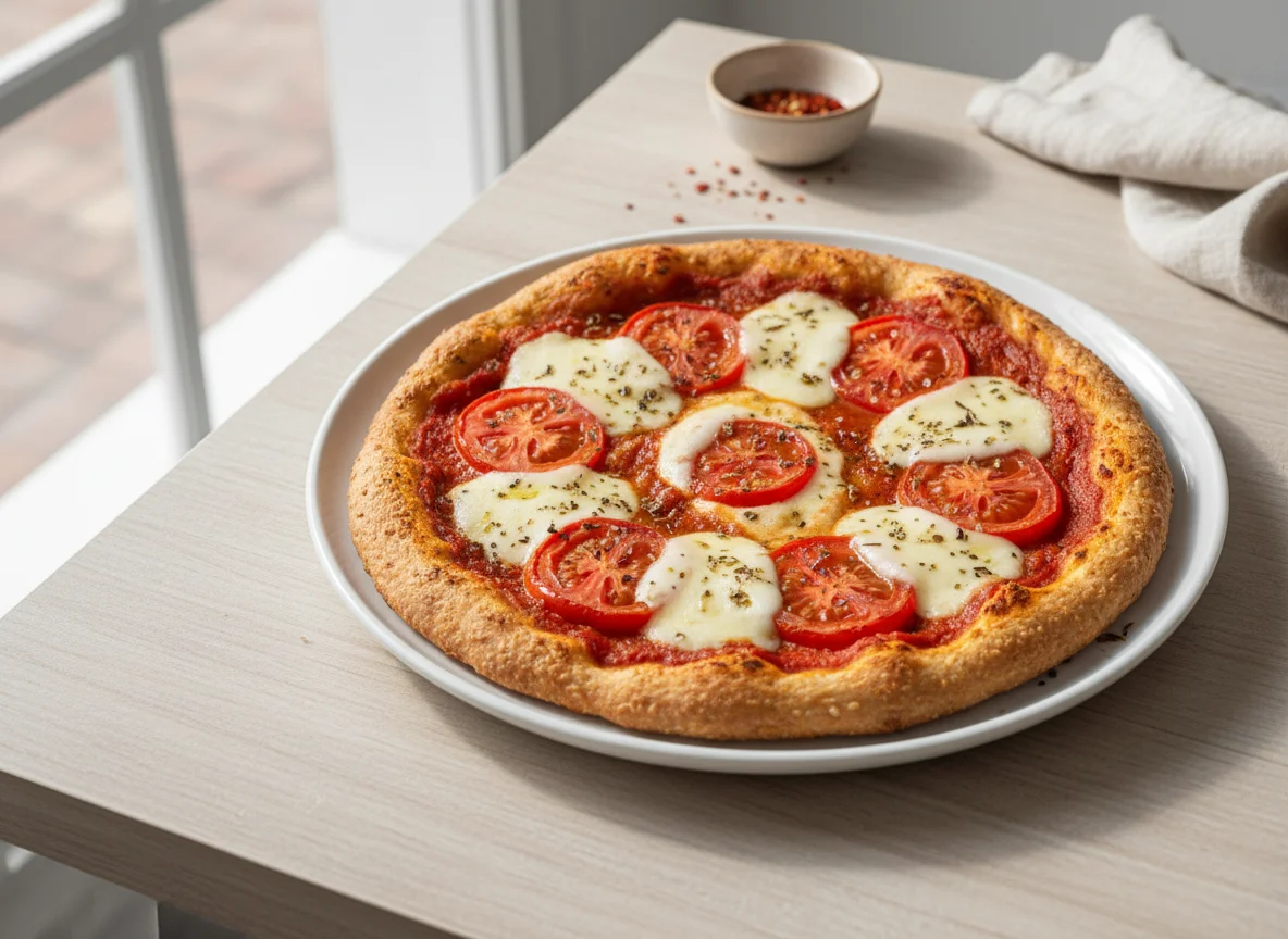Pizza de aveia com tomate e queijo photo
