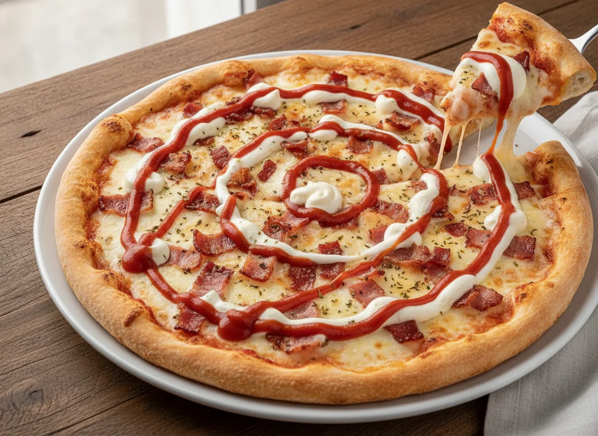 Pizza de Bacon com Catupiry e Ketchup photo