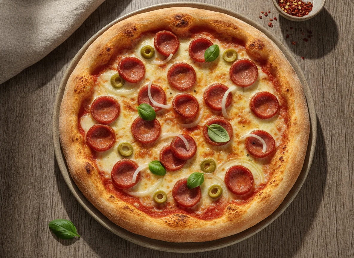 Pizza de Calabresa com Azeitonas photo
