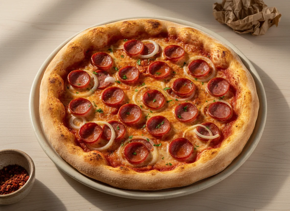 Pizza de calabresa com cebola photo